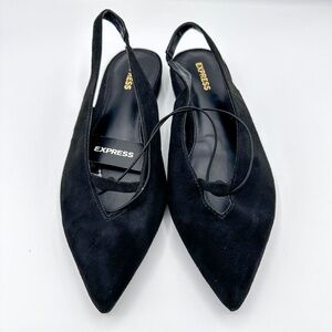 Express Black Faux Suede Sling Back Flats